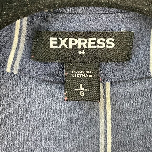 Express Womens Large Blue White Plaid Button Up Roll Tab Sleeve Shirt Blouse - Picture 3 of 8